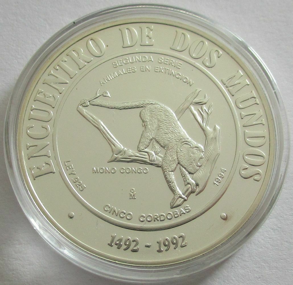 Nicaragua 5 Cordobas 1994 Ibero-america Wildlife Mantled Howler Silver